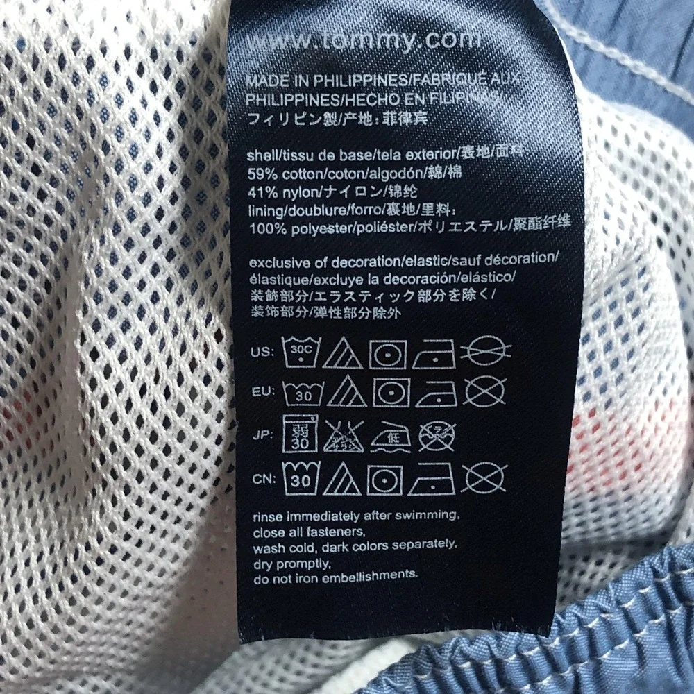 Tommy Hilfiger Swim Shorts Mens Large Blue Striped Drawstring Lined Trunks